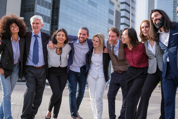 Diverse group of work making team photo