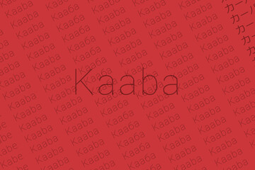 Word Kaaba in languages of world. Logo Kaaba on Persian red color