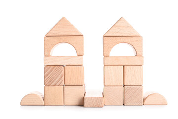 Wooden cubes on white background