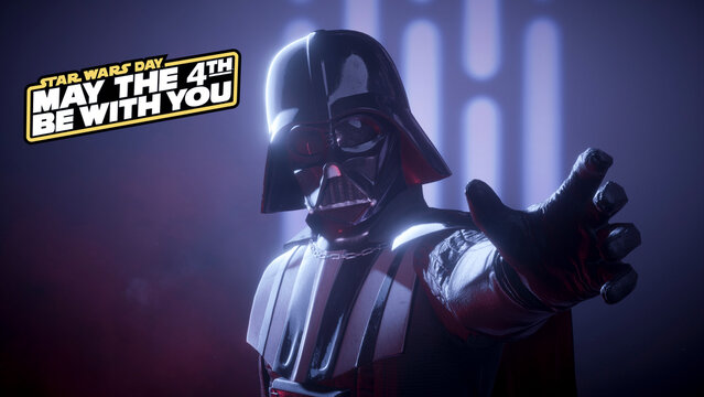 3D Render Darth Vader with May the 4th be with you logo, 3D illustration, 08 Mar, 2022, Sao Paulo, Brazil