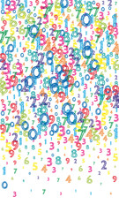 Falling colorful orderly numbers. Math study concept with flying digits. Immaculate back to school mathematics banner on white background. Falling numbers vector illustration.