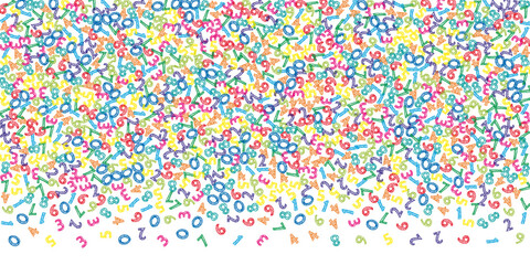 Fototapeta na wymiar Falling colorful sketch numbers. Math study concept with flying digits. Amazing back to school mathematics banner on white background. Falling numbers vector illustration.