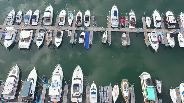 Drone view ,Aerial view of yacht club in Busan city South Korea