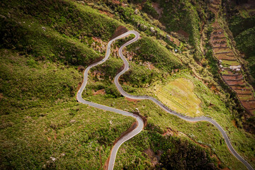 Curvy mountain road on the green part of Tenerife island, Spain