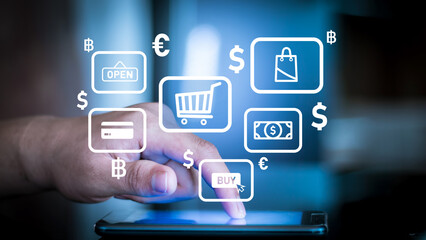 Businessman using smart phone, online shopping concept.