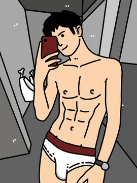 cute man cartoon in toilet room