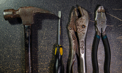 different old and stained tools