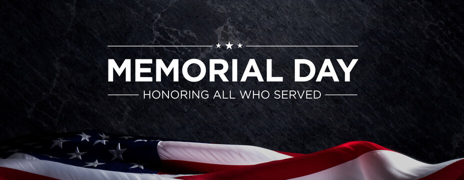 Premium Banner for Memorial Day with US Flag and Black Slate Background.