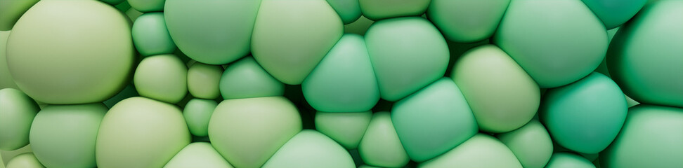 Abstract wallpaper formed from Green and Aqua 3D Balls. Multicolored 3D Render.  