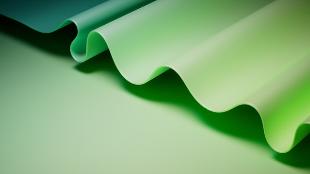 Green and Teal Wavy Wallpaper. Modern 3D Gradient Background with Copy-Space.