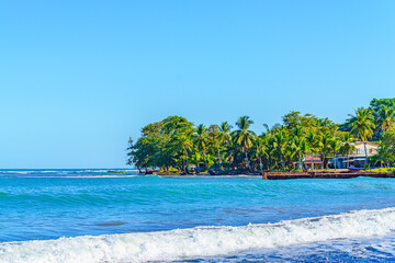Playa Cocles, tropical beach with beautiful vegetation Caribbean beach, Puerto Viejo, Costa Rica east coast