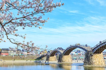 Papier Peint photo Le pont Kintai 桜と錦帯橋　山口県岩国市　Sakura and Kintaikyo Bridge. Yamaguchi-ken Iwakuni city.