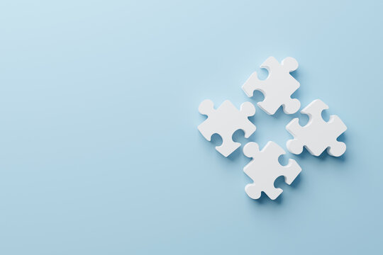 Jigsaw puzzle connecting together. Team business success partnership or teamwork concept. 3d rendering illustration