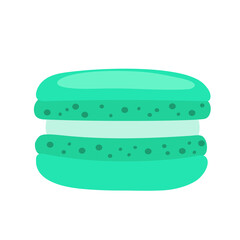 Vector illustration of a mint colored macaron in cartoon style isolated on a white background.