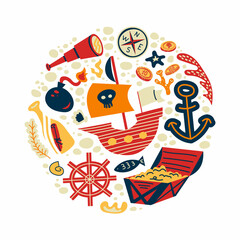  pirate vector set . collection of hand drawn illustrations on a pirate theme. 