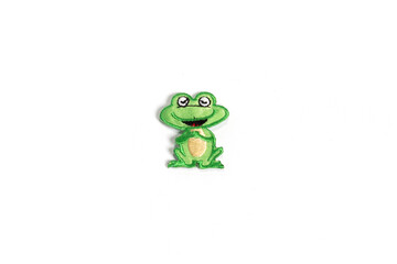 Frog textile patch for clothes customization, isolated on white.