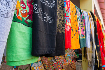 Pattachitra or Patachitra clothes - traditional, cloth-based scroll painting. For sale at Handicrafts fair.