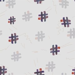 Pattern with hashtag symbol and doodle, on white background