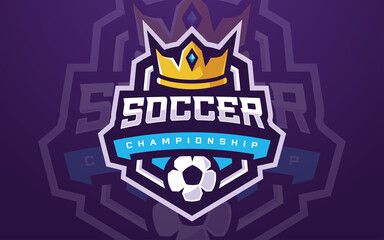 Professional Soccer Club Logo Template with Crown for Sports Team