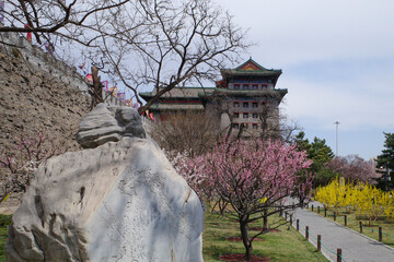 old City wall and watchtower of Ming dynasty in spring