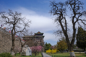 old City wall and watchtower of Ming dynasty in spring