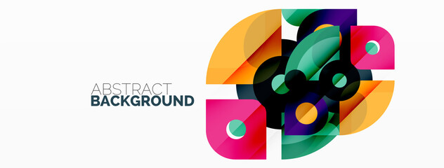 Obraz premium Colorful round shapes, circles and triangles background. Minimal geometric template for wallpaper, banner, presentation