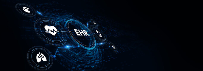 EHR, EMR, Electronic health record. Medical and technology concept. 3d illustration