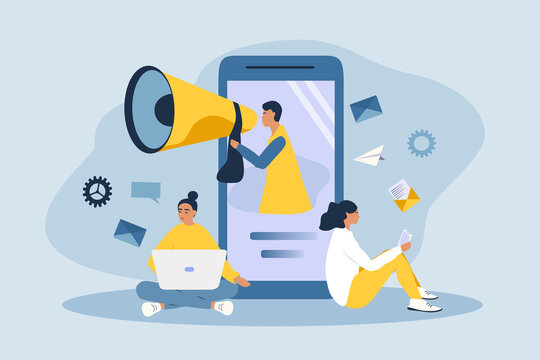 vector illustration on the theme of smm, seo, social media influencers, online advertising. 