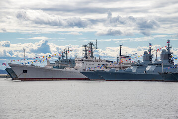 Warships of the Baltic Fleet in the harbor. Kronstadt
