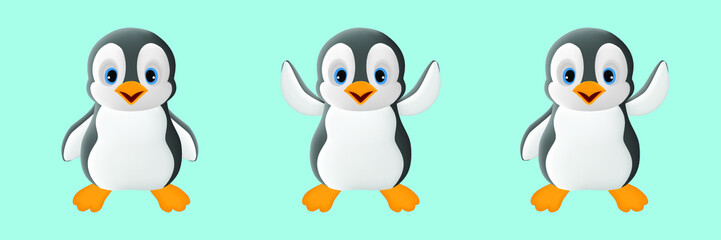 3d penguin vector illustration isolated on blue color.
