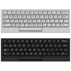 3D illustration, close-up of a realistic computer keyboard in two colors white and black on a white background.