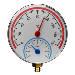 3d illustration of a round barometer with markings up to 160 on a white isolated background