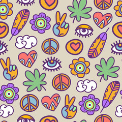 hippie style vintage vector pattern. Background for print, textile, cover, wallpaper