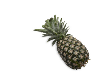 Whole fresh pineapple isolated on white background. Tropical fruits, summer, food and beverage.