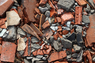 Broken building bricks and concrete.