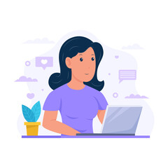 concept of woman doing work using laptop