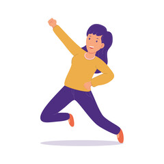 a woman is getting good news so she jumps with joy