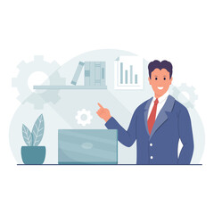 a business man is explaining how to sell