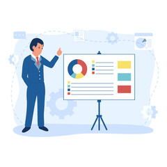 a business man is explaining how to sell