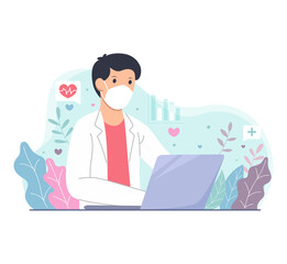 portrait of a doctor using his laptop for work