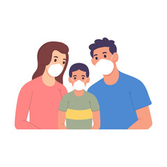 illustration of a family wearing a mask