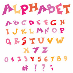 Isolated hand drawn vector colorful english alphabet.