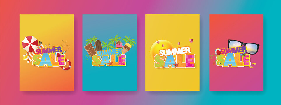 Summer Sale colorful poster set.