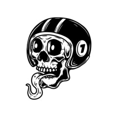 Illustration of skull in racer helmet. Design element for poster, card, banner, emblem, sign. Vector illustration