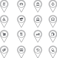 city map gps navigation pins outline flat vector icon collection set