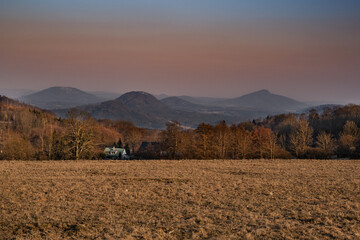 Obraz premium sunset of the Czech Central Mountain (Czech Republic) Europe.