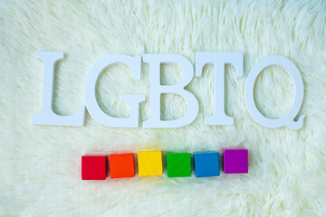 LGBTQ Rainbow block on white background. Support Lesbian, Gay, Bisexual, Transgender and Queer community and Pride month concept