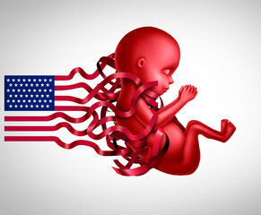 United States abortion laws and US abortions law or reproductive rights in America as a legal concept for reproduction as supreme court ruling for pro life or choice - obrazy, fototapety, plakaty