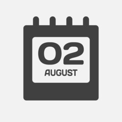 Icon day date 2 August, template calendar page