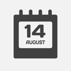 Icon day date 14 August, template calendar page